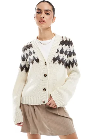 VERO MODA Aware knitted fair isle cardigan in -White