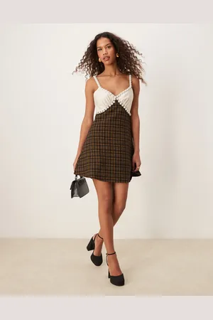 Sister Jane Dream check print mini dress in brown