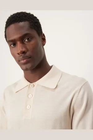 SELECTED Merino wool knitted polo shirt in -White