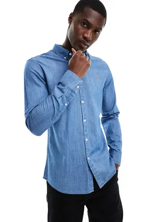 Farah Brewer slim fit denim long sleeve shirt in