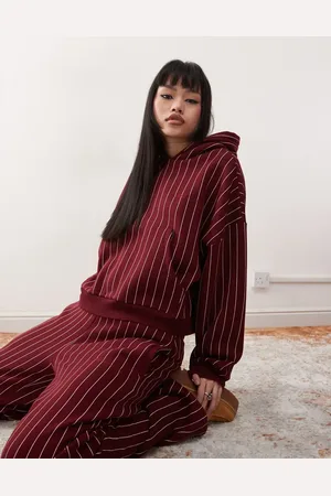Reclaimed Boxy hoodie in pinstripe-Red