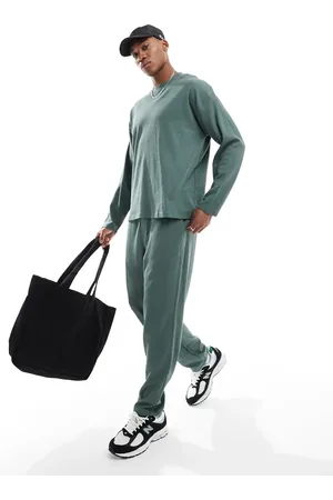 New Look Straight leg waffle trackies in khaki (part of a set)