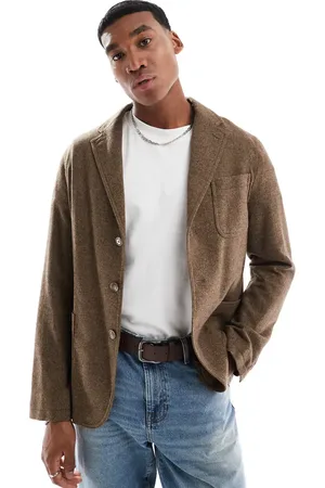 Ralph Lauren Single breasted herringbone blazer in brown/tan