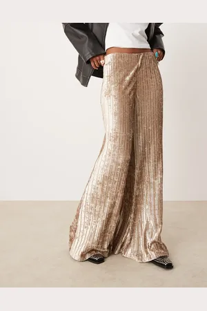 Free People Crinkle velvet pleated wide leg pants in -Gold