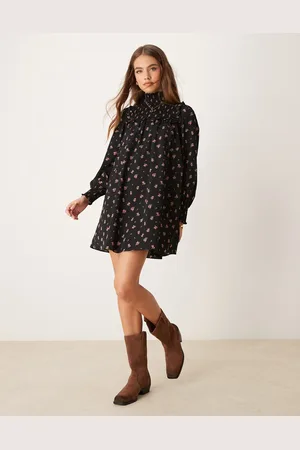 Glamorous Smock ruffle high neck mini dress in red ditsy floral