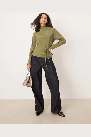 ASOS Soft touch cowl neck tie waist top in -Green