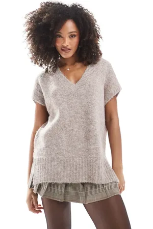 VERO MODA Longline knitted tunic in melange-Neutral