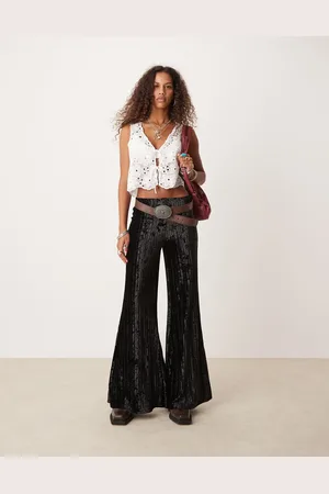 Free People Crinkle velvet pleated wide leg pants in