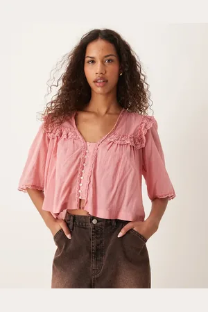 Free People Luna cropped boho blouse in pink