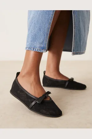 Free People Lace mesh ballet pumps in black