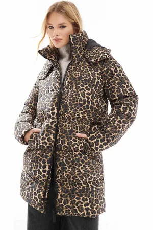 Threadbare Mid length puffer coat in leopard print-Multi