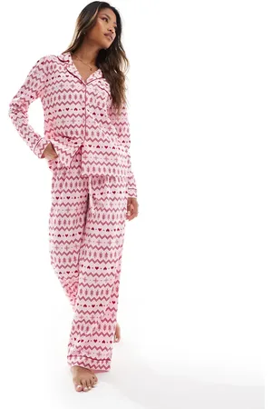 Boux Avenue Christmas fleece long sleeve shirt & pants PJs in a bag in fairisle print
