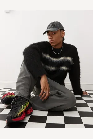 The Ragged Priest Brushed faux mohair knitted jumper with white stripes in