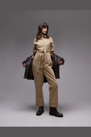 Topshop Short sleeve jumpsuit in -Neutral