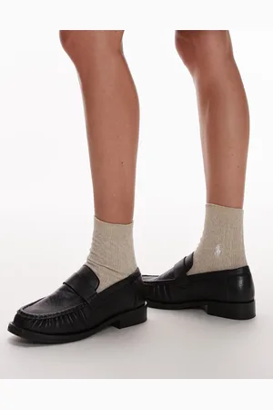 Topshop Carey leather loafers with ruched detail in