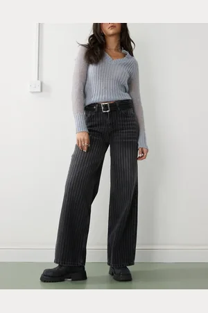 The Ragged Priest Laser pinstripe release jeans with belt in stripe-Grey