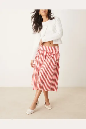 Neon Rose Striped volume midi skirt in red