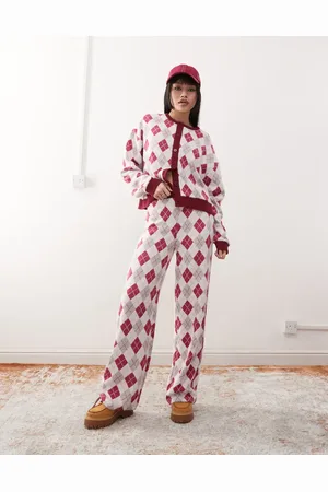 Reclaimed Straight leg pants in argyle print (part of a set)