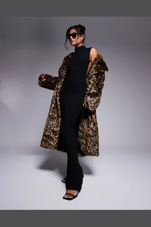AZALEA WANG Catty faux fur maxi coat in -Brown
