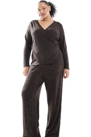 VERO MODA Wide leg jersey pants in melange (part of a set)-Brown
