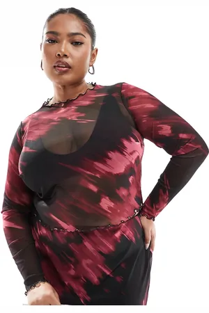 New Look New Look Curve mesh long sleeve top in pattern