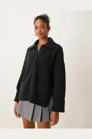 Abercrombie & Fitch Button up collared cardigan in black