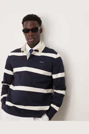 GANT Striped logo rugby shirt in navy