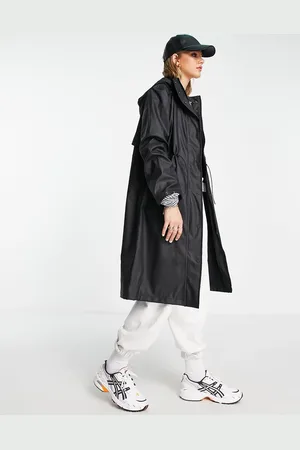 SELECTED Femme longline raincoat with toggle waist in black