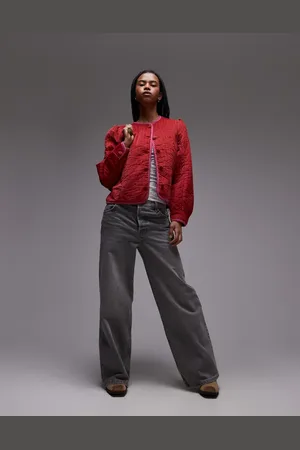 Free People Quilted balloon sleeve jacket in ruby red