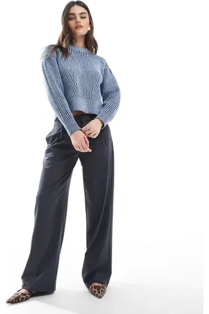 Bershka Low rise wide leg tailored pants in