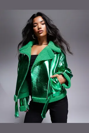 Amy Lynn Aviator jacket in metallic green