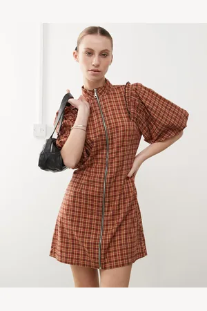 COLLUSION Puff sleeve mini dress with zip detail in
