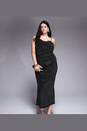 ASOS ASOS DESIGN Curve velvet embellished asymmetric draped neckline midi dress in -Grey