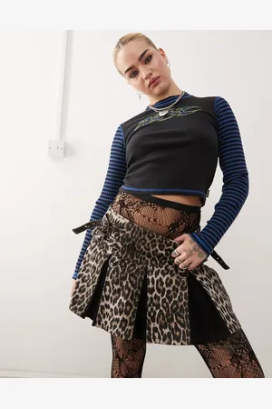 Minga London low rise mini pleated skirt in print-Multi