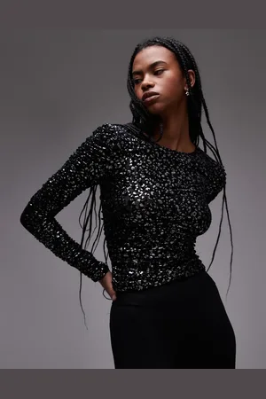 AllSaints Eris long sleeve top in leopard-Brown