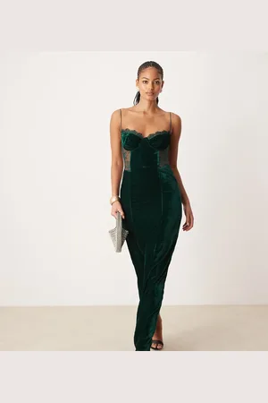 ASOS ASOS DESIGN Tall velvet corset midi dress with lace insert in -Blue