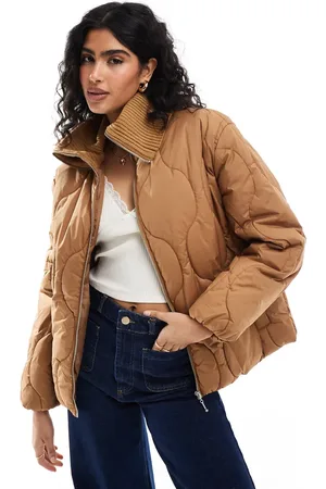 ONLY Ribbed neck onion quilted coat in -Neutral