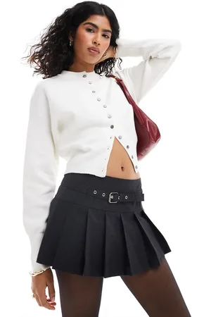 ONLY Belted mini skort in charcoal check-Grey