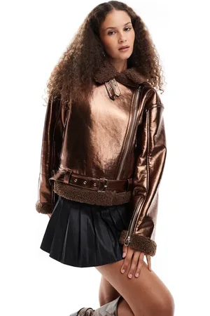 Amy Lynn Aviator jacket in metallic brown