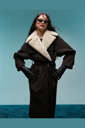 Bimba y Lola Longline coat with detachable collar in