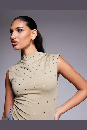 ASOS High neck hotfix stud bodysuit in -Green