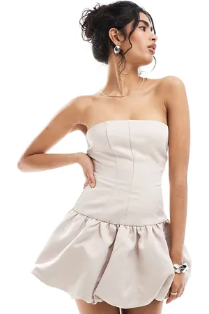 The Frolic Exclusive heavy satin corset bandeau mini puff ball dress in -White