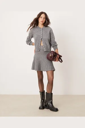 River Island Knitted mini skirt in grey marl (part of a set)