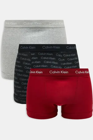 Calvin Klein Cotton Stretch 3 pack trunks in grey / red / logo print