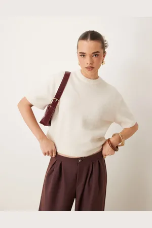 Gina Tricot Short sleeve knitted jumper in warm white