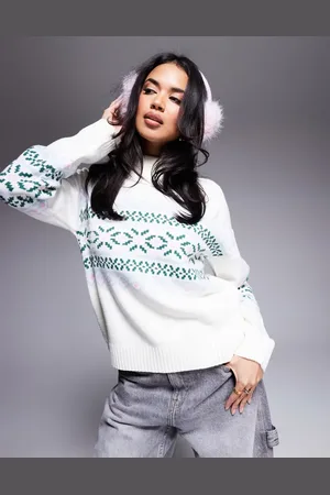 In The Style High neck jumper in cream fair isle print-White