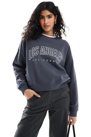 ONLY Crew neck sweat with Los Angeles print in charcoal-Grey