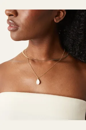 DesignB London Multirow necklace with semi precious stone in tone
