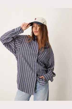 Glamorous Poplin oversized boxy shirt in blue grey stripe-Multi