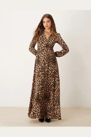 Glamorous V neck wrap style long sleeve maxi dress in -Multi